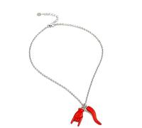OUTLETISSIMO® Lucky Charm Necklace for Men and Women with Red Horn and Horned Hand - Anti-Bad Luck Amulet Pendant in Stainless Steel - Lucky Gift ET255