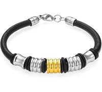 OUTLETISSIMO® Men's Bracelet in Black Leather with Chrome and Gold Metal Elements - Lobster Clasp ET16