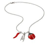 OUTLETISSIMO Stainless Steel Necklace with Charms - Red Cornet, Horned Hand and Ladybug - Women's Men's Anti-Bad Luck Jewellery - 50cm Chain ET257
