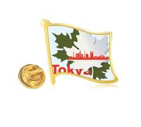 Outline Japanese City Tokyo Golden Metal Flag Lapel Pin Badge