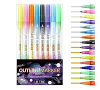 Outline Marker Pens Double-Headed Design, Glitter Drawing Pens | Art Markers for Crafting Labeling Coloring Note Taking School Activities Greeting Birthday Cards