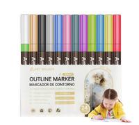 Outline Markers - Double Line Shimmer Markers | 8 Colours / 12 Colours / 24 Colours Drawing Markers Outline Pens, Children's Marker Set, Spaarkle Pens, Glitter Markings Crafts, Ceramics
