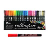 Outline Markers, Outline Markings with Double Lines - Shimmer Marker Set, Colourful Double Line Outline Pens, Glitter Markers, Art Pens for Doodling, Scrapbooking, Drawing, Greeting Cards, Crafts