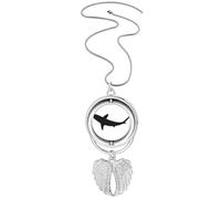 Outline Ocean Shark Fierce Fish Pendant Angel Wings Rotating Necklace Jewelry