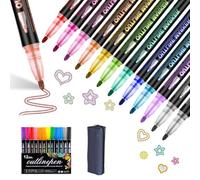 Outline Pens, 48-Color Double Line Outline Marker Pens, Glitter Pens, Outline Pen Metallic Markers for Arts and Crafts, DIY Projects, Greeting Cards, Gifts for Teenage Girls (12 colors)