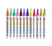 Outline Pens Metal - 12 Color Quick Dry Art Marker | 1x13.1cm Convenient Metal Glitter Marker, Metalic Tip Outline Pen For DIY School Cards Kids Stocking Stuffers Teen Easter Christmas