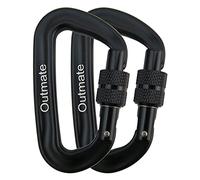Outmate Carabiner Clip,12kN Aluminium Alloy Screwgate Carabiners,Heavy Duty Clips 2645lbs/1200kg,Perfect Gear for Hammocks Camping Hiking Keyring and Utility(Screw gate,2 Black)