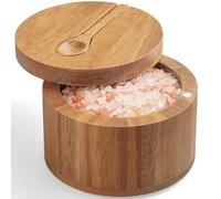 OUTNILI Salt Box Bowl with Lid and Spoon - Acacia Salt Cellar with 360° Swivel Lid - Salt Container Holder for Sea Salt Herbs or Favorite Seasonings, for Kitchen Decor and Accessories, 7 Ounces