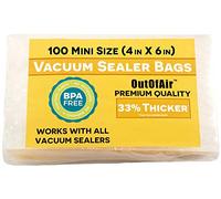 OutOfAir 100 Vacuum Sealer Bags: 4" x 6" Pre Cut Bags - Works with FoodSaver & Other Machines - 33% Thicker BPA Free, 4 Mil Commercial Grade, 4 x 6 inches