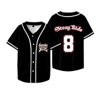 OutofGas Kpop Stray Kids Domin ATE World Tour 8 Baseball Jersey Bangchan LeeKnow Hyunjin Felix Unisex Fashion Short Sleeve, Black, L