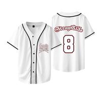 OutofGas Kpop Stray Kids Domin ATE World Tour 8 Baseball Jersey Bangchan LeeKnow Hyunjin Felix Unisex Fashion Short Sleeve, White, XXL