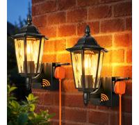 OUTON 2 Pack Outdoor Wall Lights with PIR Motion Sensor, IP54 Waterproof Outside Lights Mains Powered, Dusk to Dawn, Black Outdoor Lantern for Front Door, Porch, Garage & Garden, E27 Bulb Included