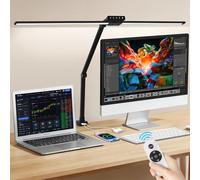 OUTON 29.5" LED Desk Lamp with Clamp, USB-A & USB-C Ports, Touch & Remote Control, 5 Color Temperatures, Stepless Dimming, Timer & Memory Function, 24W Eye-Care Monitor Light for Home Office & Study
