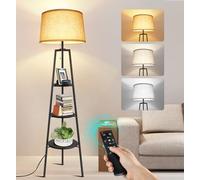 OUTON 3 Layers Tripod Floor Lamp, Bulb Included, Shelf Standing Lamp with Remote Control, Dimmable & 4 Color Temperatures, 1H Timer, Lamps for Living Room Bedroom Office Decoration(Black)