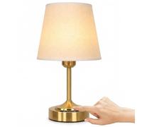 OUTON Cordless Rechargeable Table Lamp - Battery Display, Touch Dimmable LED Light, 3 Color Temperatures, USB-C Charging, Fabric Shade, Memory Function for Bedroom, Living Room, Patio (Gold)