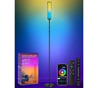 OUTON Corner Floor Lamp, Smart RGB LED Lamp with Touch & APP & Remote Control, 32 Scene Modes & Music Sync, Dimmable Standing Lamp for Living Room, Bedroom, Gaming Room, Black & Metal Lampshade