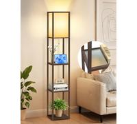 OUTON Floor Lamp with Glass Shelves, 3000K-6000K Adjustable Color Temperatures, LED Modern Column Floor Lamp, Display Wood Tall Standing Lamps for Living Room, Bedroom, Office, Walnut