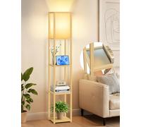 OUTON Floor Lamp with Glass Shelves, 3000K-6000K Adjustable Color Temperatures, LED Modern Column Floor Lamp, Display Wood Tall Standing Lamps for Living Room, Bedroom, Office, Wood