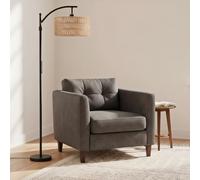 OUTON Floor Lamp with Rattan & Linen Double Shades, 12W 1080LM, Height Adjustable, Touch Control & Remote & App Control, Dimmable & 3000K-6500K, LED Tall Boho Standing Lamp for Living Room, Bedroom