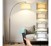 OUTON LED Modern Arc Floor Lamp, Dimmable Standing Lamp with Remote Control & Adjustable Arm, 3000K-6000K, Bulb Included, Tall Corner Lamp for Living Room, Bedroom, Reading, Black