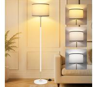 OUTON Modern Floor Lamp, 3000K-6500K Adjustable Color Temperature, Memory Function, Standing Lamp with Linen Shade for Living Room, Bedroom, Office (White)