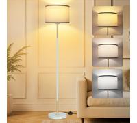 OUTON Modern Floor Lamp, 3000K-6500K Adjustable Color Temperature, Memory Function, Standing Lamp with Linen Shade for Living Room, Bedroom, Office (Teal)