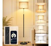 OUTON Modern Floor Lamp with Remote & APP Control, Dimmable & 3000K-6500K Adjustable Color Temperature, Memory function, Standing Lamp with Linen Shade for Living room, Bedroom, Office(Black and Gold)