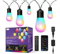 OUTON Outdoor String Lights, 15m RGBAI Smart Festoon Lights Outdoor with 108 Mini Lights & 12 Bulbs, Waterproof IP65, Voice & Remote & APP Control, Dimmable Warm White Garden Light for Backyard Party