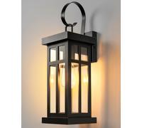 OUTON Outdoor Wall Light Mains Powered, Large Modern Farmhouse Wall Lantern with ST58 LED Bulb Included, Premium Metal & Tempered Glass, E27,Rust Resistant Porch Light for Front Door, Garage & Patio