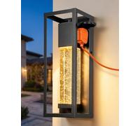 OUTON Outdoor Wall Lights Mains Powered, Bubble Crystal Wall Lantern with Integrated 13A Outdoor Socket, Dusk Till Dawn Sensor, IP54 Weatherproof Modern Exterior Light for Front Door, Porch, Garage