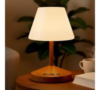 OUTON Rechargeable Cordless LED Table Lamp with Power Display & USB Output, Stepless Dimming, 3 Color Temperatures, Waterproof, Memory Function, Battery Night Light for Home, Outdoor, Patio (Wood)