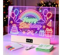 OUTON Rechargeable LED Drawing Board for Kids, 16" Glow Doodle LED Note Board with 8 Colors, 3 Light Effects, Reusable Neon Light Up Drawing Tablet Gift for Girls and Boys with Battery Display, Pink
