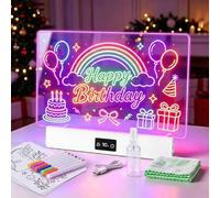 OUTON Rechargeable LED Drawing Board for Kids, 16" Glow Doodle LED Note Board with 8 Colors, 3 Light Effects, Reusable Neon Light Up Drawing Tablet Gift for Girls and Boys with Battery Display, White