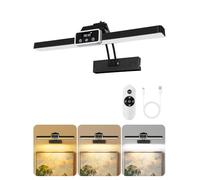 OUTON Rechargeable Picture Light with Remote & Touch, 15.7" Magnetic, Battery Operated, 3 Color Temperatures Dimmable, Clock, Timer, Memory, Power Indicator, Wireless Art Light for Wall, Black