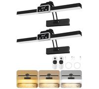 OUTON Rechargeable Picture Light with Remote & Touch, 15.7" Magnetic, Battery Operated, 3 Color Temperatures Dimmable, Clock, Timer, Memory, Power Indicator, Wireless Art Light for Wall, Black-2Pack