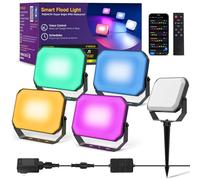 OUTON V2 Smart Outdoor Flood Lights, APP & Remote Control, Works with Alexa Google Home, 2200K-6500K & Dimmable, RGBAICW Landscape Lighting, IP65 Waterproof Led Light for Garden, Courtyard, 4 Pcs