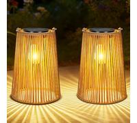 OUTONLIFE 2 Pack Solar Lanterns Outdoor Waterproof, Hanging Rattan Woven Solar Lights with Auto On/Off, Decorative Gifts for Garden, Yard, Patio, Tree, Porch, Lawn, Pathway & Outside Tabletop Decor