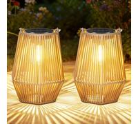OUTONLIFE 2 Pack Solar Lanterns Outdoor Waterproof, Hanging Rattan Woven Solar Lights with Auto On/Off, Decorative Gifts for Garden, Yard, Patio, Tree, Porch, Lawn, Pathway & Outside Tabletop Decor
