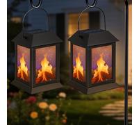 OUTONLIFE 2 Pack Solar Lanterns Outdoor Waterproof, Static Flame Solar Lanterns with Dual Charging (USB & Solar), Hanging & Pathway Lights for Patio Garden Yard, Gift for Women Mom Grandma
