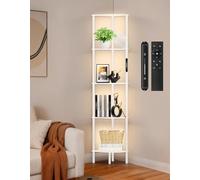 OUTONLIFE 5 Tier Floor Lamp with Shelves, LED Light, Touch & Remote Control, 3 Color Temperature, Dimmable Tall Corner Standing Bookshelf, Small Display Shelf for Living Room, Bedroom, Office(White)