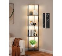 OUTONLIFE 5 Tier Floor Lamp with Shelves, LED Light, Touch & Remote Control, 3 Color Temperature, Dimmable Tall Corner Standing Bookshelf, Small Narrow Display Shelf for Living Room, Bedroom, Office