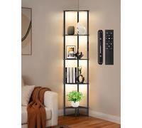 OUTONLIFE 5 Tier Floor Lamp with Shelves, LED Light, Touch & Remote Control, 3 Color Temperature, Dimmable Tall Corner Standing Bookshelf, Small Display Shelf for Living Room, Bedroom, Office(Black)