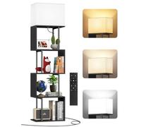 OUTONLIFE 5-Tier Floor Lamp with Shelves & Remote, Dimmable S-Shaped Bookshelf with 3 Color Temperature, 1-Hour Timer, Tall Corner Standing Lamp for Living Room, Bedroom, Office (Black)