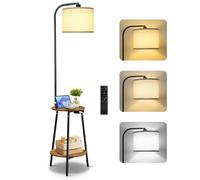 OUTONLIFE Floor Lamp with Round Table, Dimmable LED Standing Lamp with Remote, 3 Color Temperatures, Side Table with Charging Station, Space-Saving End Table for Living Room, Bedroom, Office