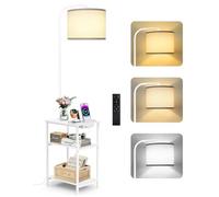 OUTONLIFE Floor Lamp with Table, 2 Drawers & Remote, Side End Table with Charging Station, Dimmable Nightstand with 3 Color Temperature, 1-Hour Timer, 12W LED Bulb, for Living Room, Bedroom(White)