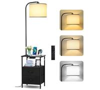 OUTONLIFE Floor Lamp with Table, 2 Drawers & Remote, Side End Table with Charging Station, Dimmable Nightstand with 3 Color Temperature, 1-Hour Timer, 12W LED Bulb, for Living Room, Bedroom(Black)