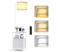 OUTONLIFE Floor Lamp with Table, 2 Drawers & Remote, Side End Table with Charging Station, Dimmable Nightstand with 3 Color Temperature, 1-Hour Timer, 12W LED Bulb, for Living Room, Bedroom(White)