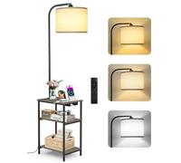 OUTONLIFE Floor Lamp with Table, 2 Drawers & Remote, Side End Table with Charging Station, Dimmable Nightstand with 3 Color Temperature, 1-Hour Timer, 12W LED Bulb, for Living Room, Bedroom(Grey)