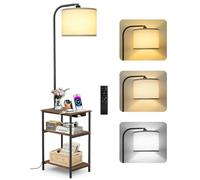 OUTONLIFE Floor Lamp with Table & Remote, Side Table with Charging Station, Dimmable Nightstand with 3 Color Temperatures, Open Shelves, 12W LED Bulb, End Table for Living Room, Bedroom