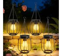 OUTONLIFE Hanging Lanterns Outdoor, Metal Hanging Lights with Hook, Waterproof LED Lanterns for Outside, Classic Decorative -Powered Light for Yard Garden Patio Porch Decor, 4 Pack